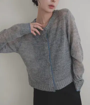 LIAN 시어 바이컬러 가디건 택 포함