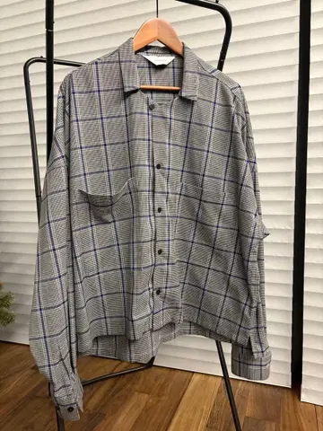 원더랜드 체크 긴팔 셔츠 그레이 블루 오버 사이즈