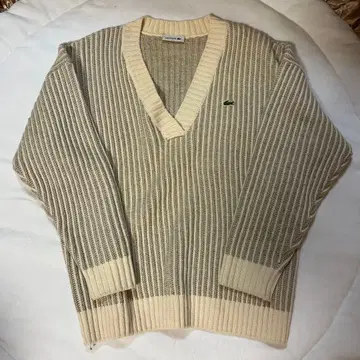 Lacoste V넥 니트 아이보리/베이지