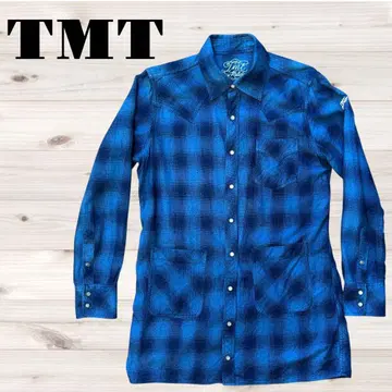 TMT 파랑 블랙 체크 웨스턴 롱 플란넬 셔츠 구제 의류