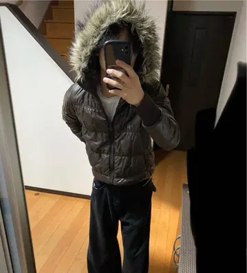 퍼 달린 다운 자켓 브라운 Y2K 시크 스타일 그런지 00s 헤이세이