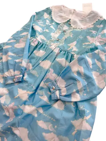 민트 컬러 구름 패턴 원피스