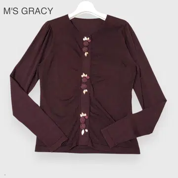 M'S GRACY 플라워 모티브 퍼프 슬리브 니트 가디건 38