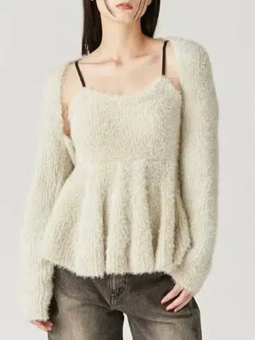 fray id 프레이 아이디 라메 페더 니트 볼레로