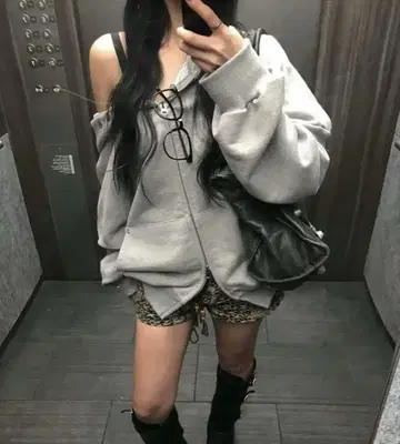 Hamong 오버 사이즈 그레이 후드티