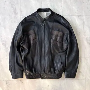 [유로 빈티지] 숏 가죽 블루종 독일제 스탠드 카라 블랙