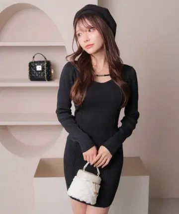 LIP SERVICE 2way 스트랩 라메 니트 원피스