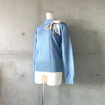 택 포함 새상품 리본 스카프 포함 니트 풀오버 블루 M