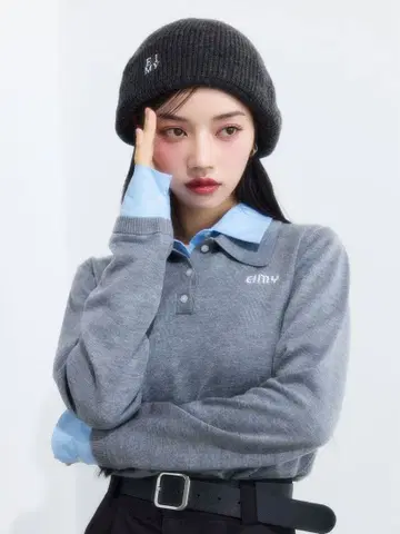 eimyistoire 더블 컬러 디자인 니트 그레이
