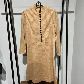 쇼와 레트로 원피스 베이지 블랙 도트