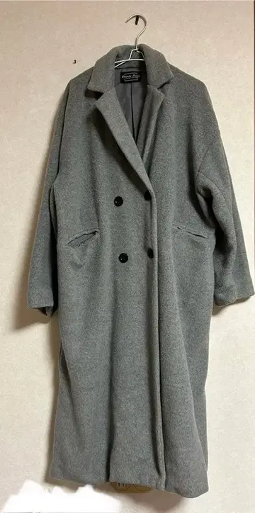 그레이 더블 버튼 롱 코트 오버 사이즈