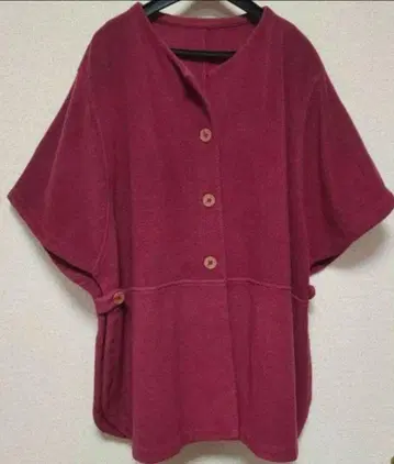 반팔 판초 스타일 플리스 베스트 크림슨