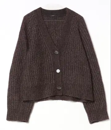 미라 오웬 스코치 단추 알파카 혼방 골지 니트 가디건 브라운