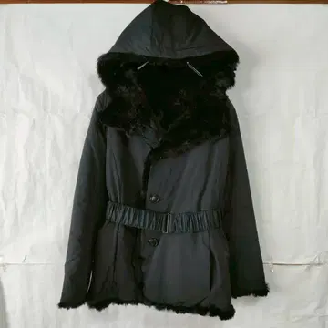 여성용 후드 부착 리버서블 코트 자켓 아우터 블랙