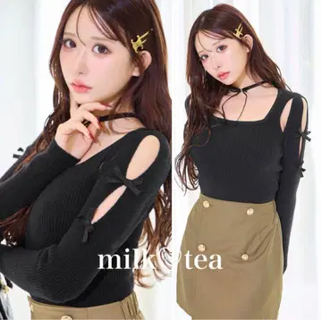 택 포함 새상품 셰리미 바이컬러 리본 니트탑 블랙 Rady