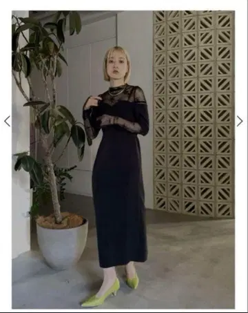 Ameri Vintage LACE TOP SET DRESS 블랙