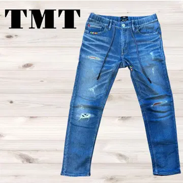 TMT 맨투맨 같은 레인보우 데님 청바지 데미지 가공 스키니 구제 의류