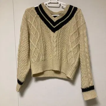 Ray BEAMS V넥 케이블 짜임 니트