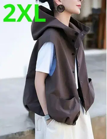 세련된 N 후드 부착 베스트 브라운 2XL 빅 사이즈 레이어드 추천