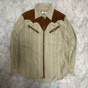 웨스턴 셔츠 집업 긴팔 스웨이드 절개 베이지 브라운 아메카지