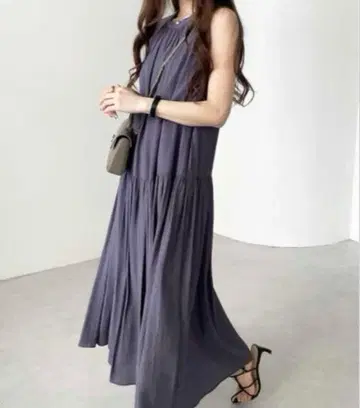 미사용 택 포함 지라 슬리브리스 원피스 L 그레이 무지 롱 맥시 길이