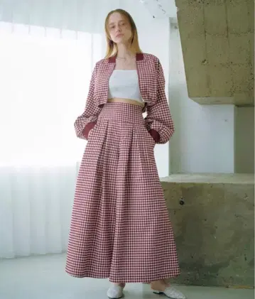 Lil ambition 배기 팬츠 깅엄 레드