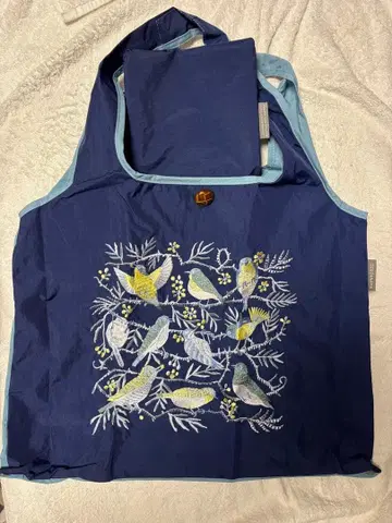 새 자수 에코백 네이비 블루