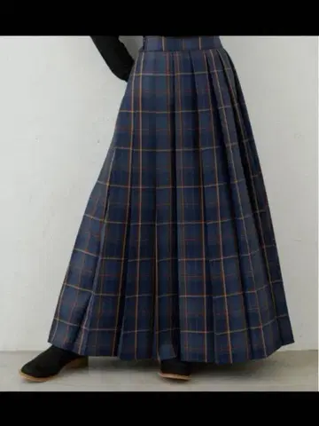 플리츠 롱 스커트 리브라큐 체크 Libra Cue