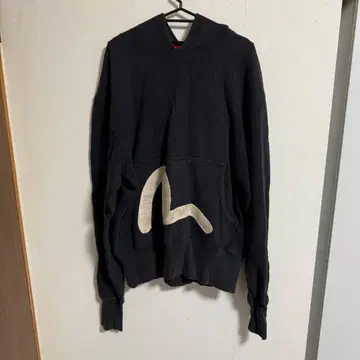 EVISU 야마네 블랙 후드 부착 후드티 베이지 갈매기 로고 자수