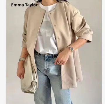 EmmaTaylor 에마테일러 종이상자 니트 노카라 자켓 베이지