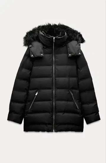 새상품급 ZARA 세미롱 후드 부착 다운 자켓 블랙 L