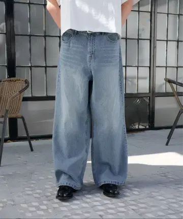 Regen Glanz 와이드 배기 데님 팬츠