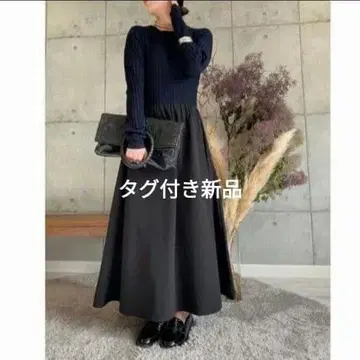 택 포함 새상품! ROSIEE 로지 도킹 원피스 리브 니트 세탁 가능