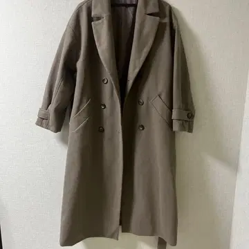 브라운 더블 브레스트 롱 코트