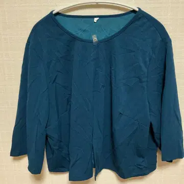 [ 3XL/빅 ] 7부 소매 볼레로풍 가디건 청록색 노카라 스트레치