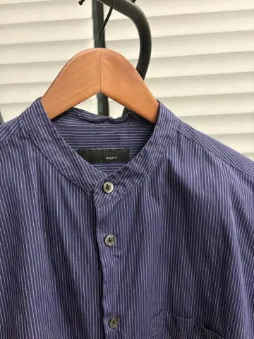 knott 네이비 스트라이프 밴드 카라 셔츠 오버 사이즈