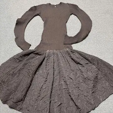 FRAYI.D(프레이 아이디) 브라운 리브 편직 원피스 파티 드레스
