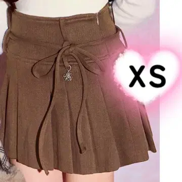 미개봉 새상품 미셸 마카롱 허리 리본 플리츠 스커트 브라운