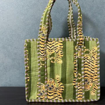 인도 직수입 block print 블록 프린트 호랑이 패턴 그린 새상품