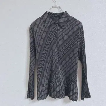 셔츠 겉옷 플리츠 올 패턴 도트 어깨 패드 스트레치 레트로 긴팔 한국제