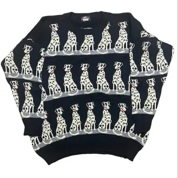 90s 빈티지 달마시안 니트 강아지 블랙