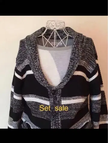 스트라이프 니트 가디건 세트