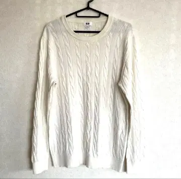 UNIQLO 유니클로 화이트 케이블 니트 스웨터 긴팔 남성용 니트