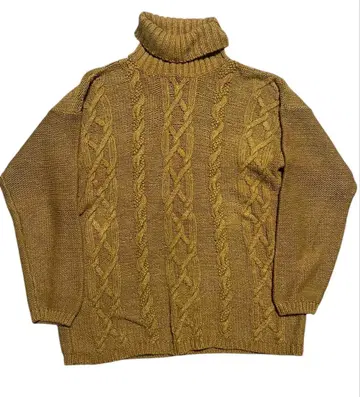 90s 빈티지 하이넥 코튼 니트 케이블