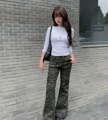 밀리터리 카모플라쥬 패턴 부츠컷 카고 팬츠 anyonemore