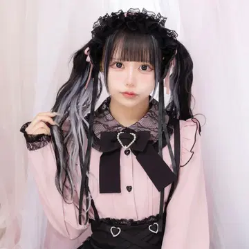 디어마이러브 레이스 겹침 하트 리본 블라우스 핑크 3L