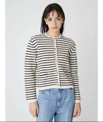 미라 오웬 노카라 자켓 니트 골드 버튼 메탈 로고 1