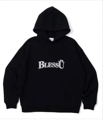 [ 레어 컬러 ] BlessU 블랙 실버 짧은 기장 후드티 M