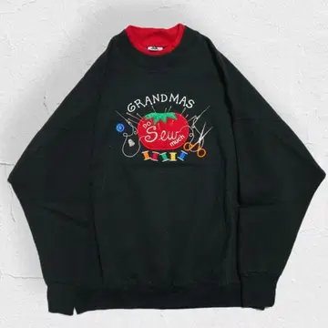 80s USA제 카라 부착 자수 트레이닝복 맨투맨 빈티지 블랙