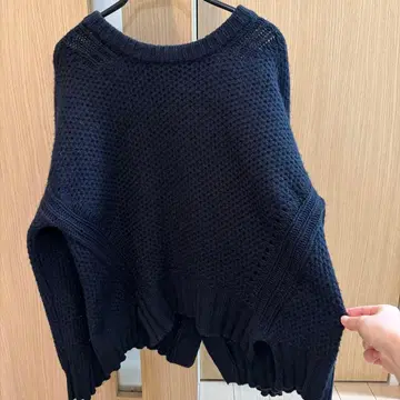 네이비 니트 직물 디자인 긴팔 니트